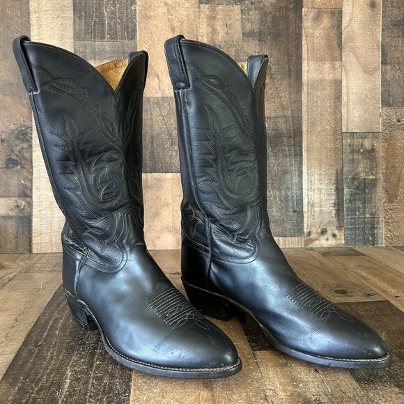 Tony Lama Vintage Classic Black Western Cowboy Boots Mens 10 EE - Picture 3 of 12